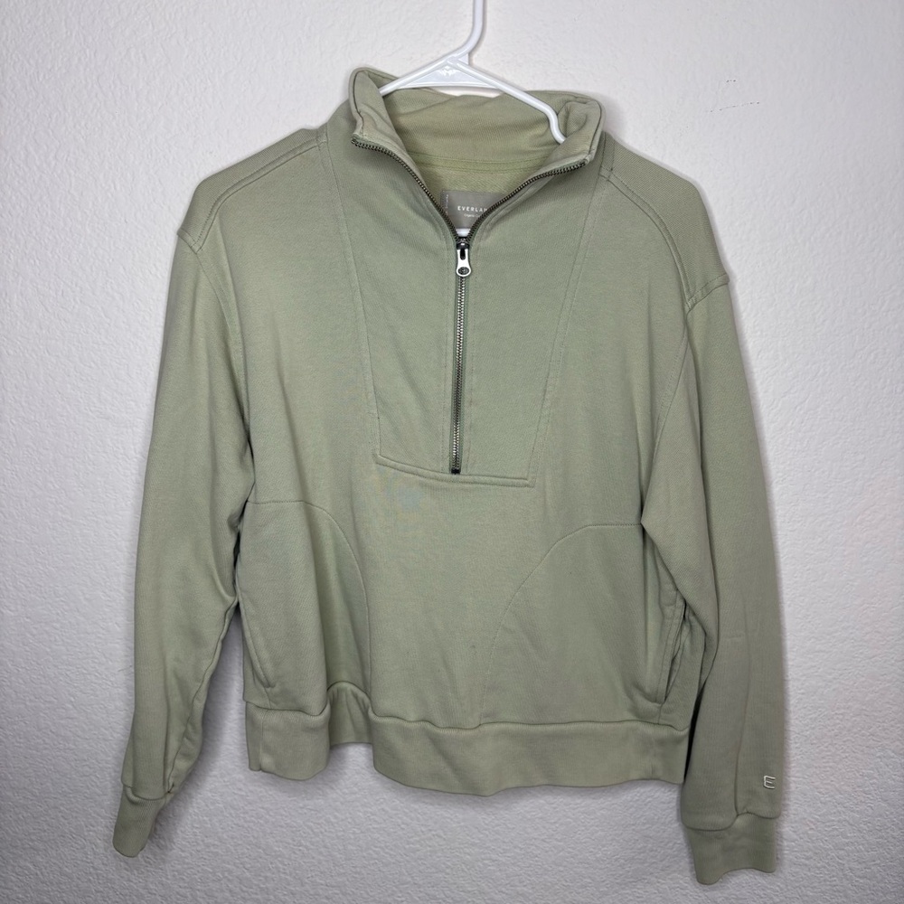 Everlane Half-Zip Pullover Sweater in Sage Green